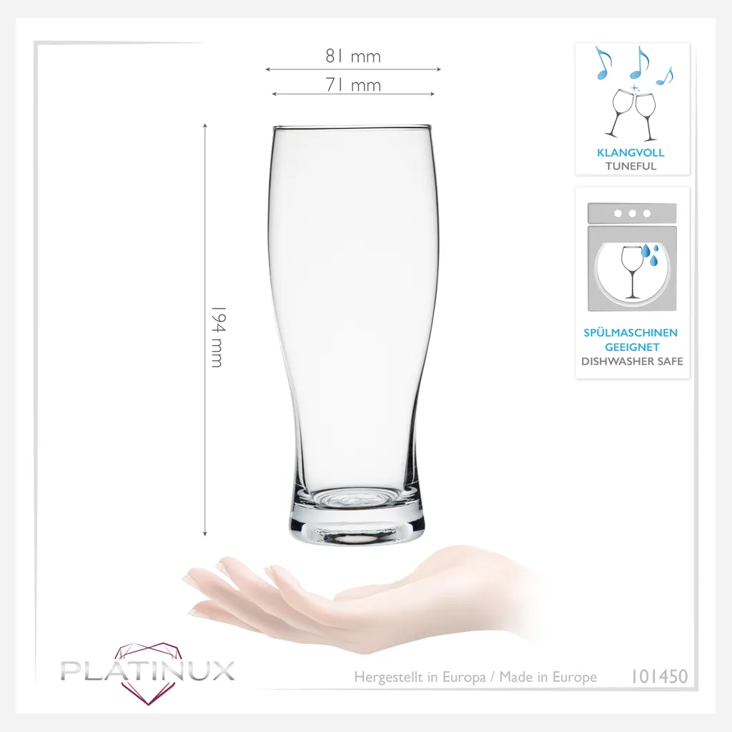 Biergläser 500ml (max. 640ml) Set 6-Teilig Bierseidel Weizengläser 0,5L Glas - Image 3