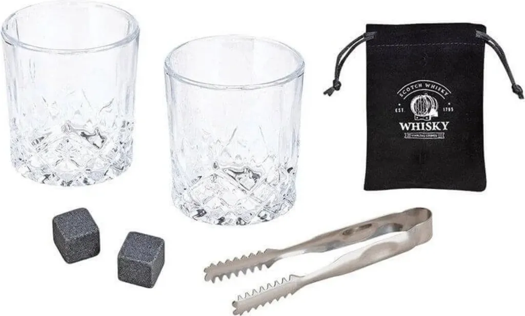 Whisky Geschenkset Nicht Nur Für Whisky Liebhaber:innen, 8 Granit Whisky Steine, 2 Whiskygläser, Eiswürfelzange Und Samtbeutel In Toller Holz Geschenkbox. Neidfaktor Inclusive - Image 4