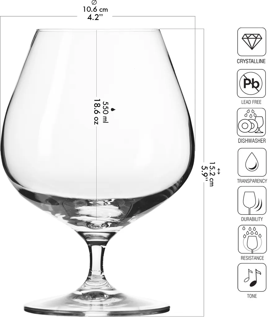 KROSNO Cognac-Gläser Cognacschwenker | Set Von 6 | 550 ML | Harmony Kollektion | Perfekt Für Zuhause, Restaurants Und Partys | Spülmaschinenfest - Image 2