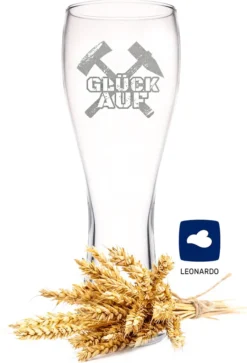 Leonardo Weizenglas - Glück Auf - Schlägel + Eisen - Geschenk Für Bergmänner - Schönes Geburtstagsgeschenk Für Alle Zech