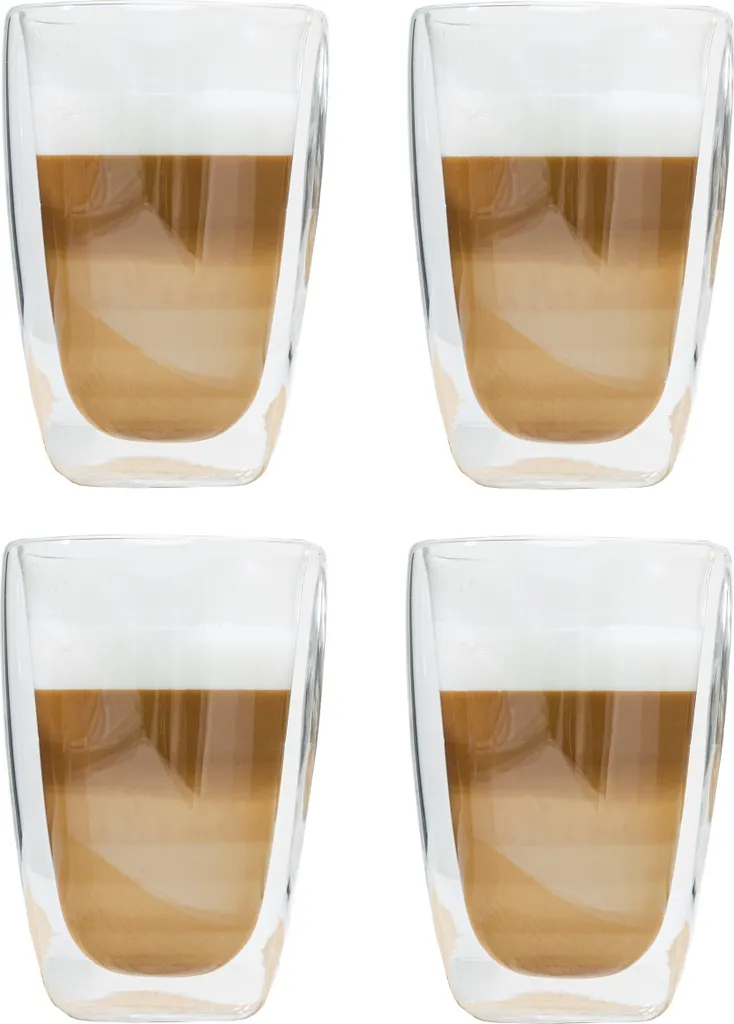 Latte Macchiato-Gläser 400ml Doppelwandig Isolierglas Extra Lang Warmhaltend Maße ≈9 X 14cm (4 Stück)