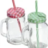 2 Gläser Mit Deckel, Griff Und Strohhalm, Trinkhalm Einmachgläser