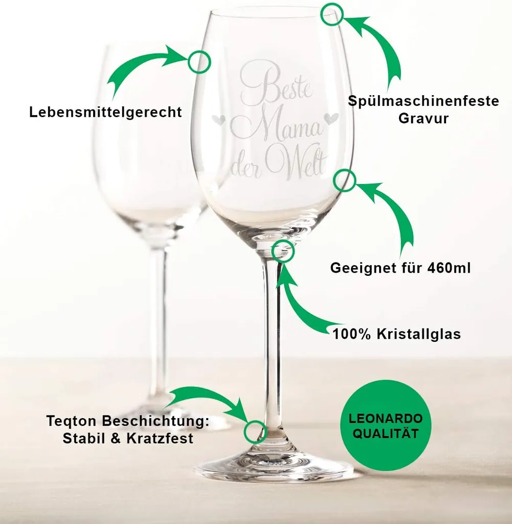 Leonardo Weinglas Beste Mama Der Welt Inkl. Bedruckter Holzkiste + Riesling Tandem - Geschenk Für Mama Ideal Als Muttert - Image 3