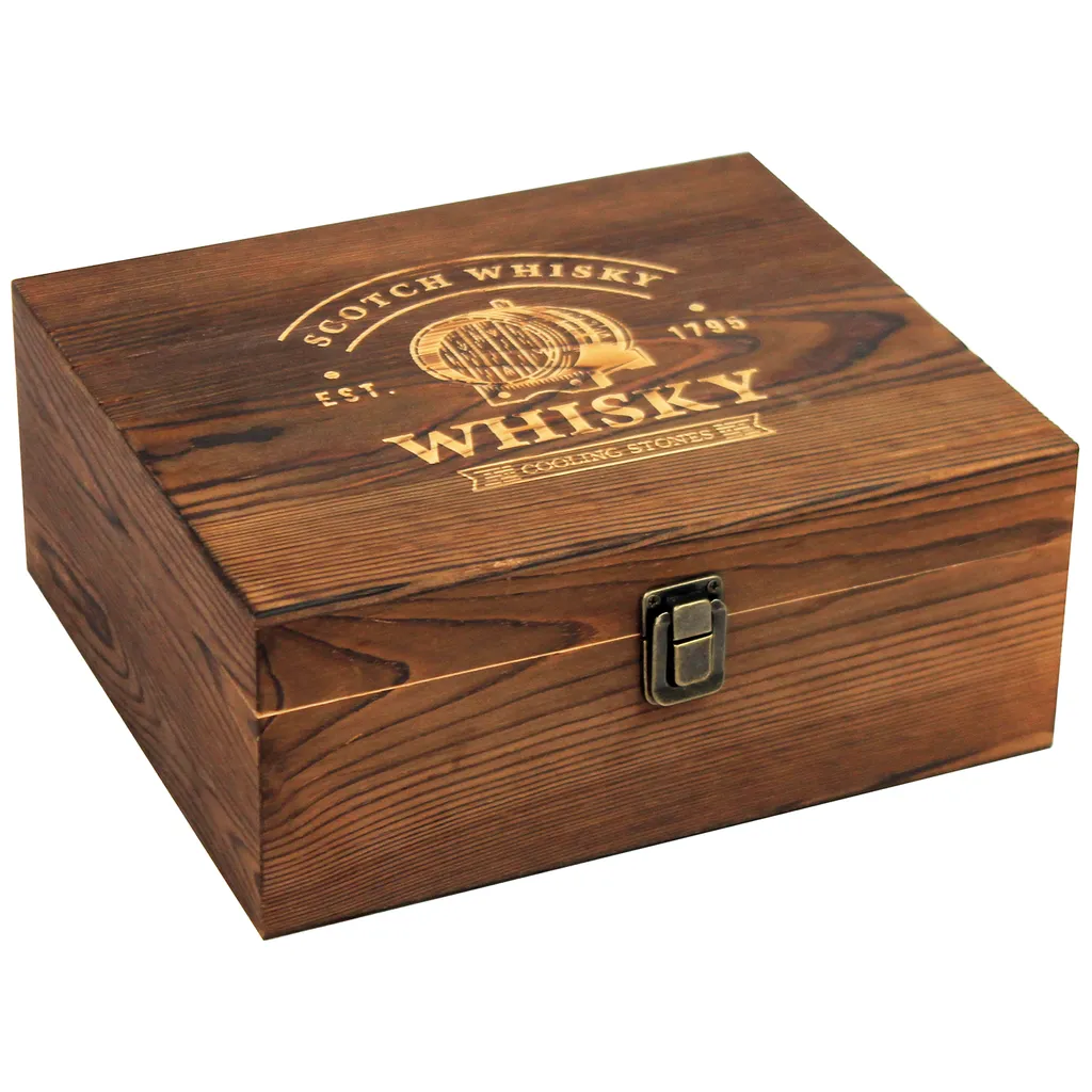 Whisky Geschenk-Set Mit 2 Gläsern, Eiswürfeln Aus Edelstahl, Zange, Samtbeutel In Einer Schönen Holzbox - Image 4