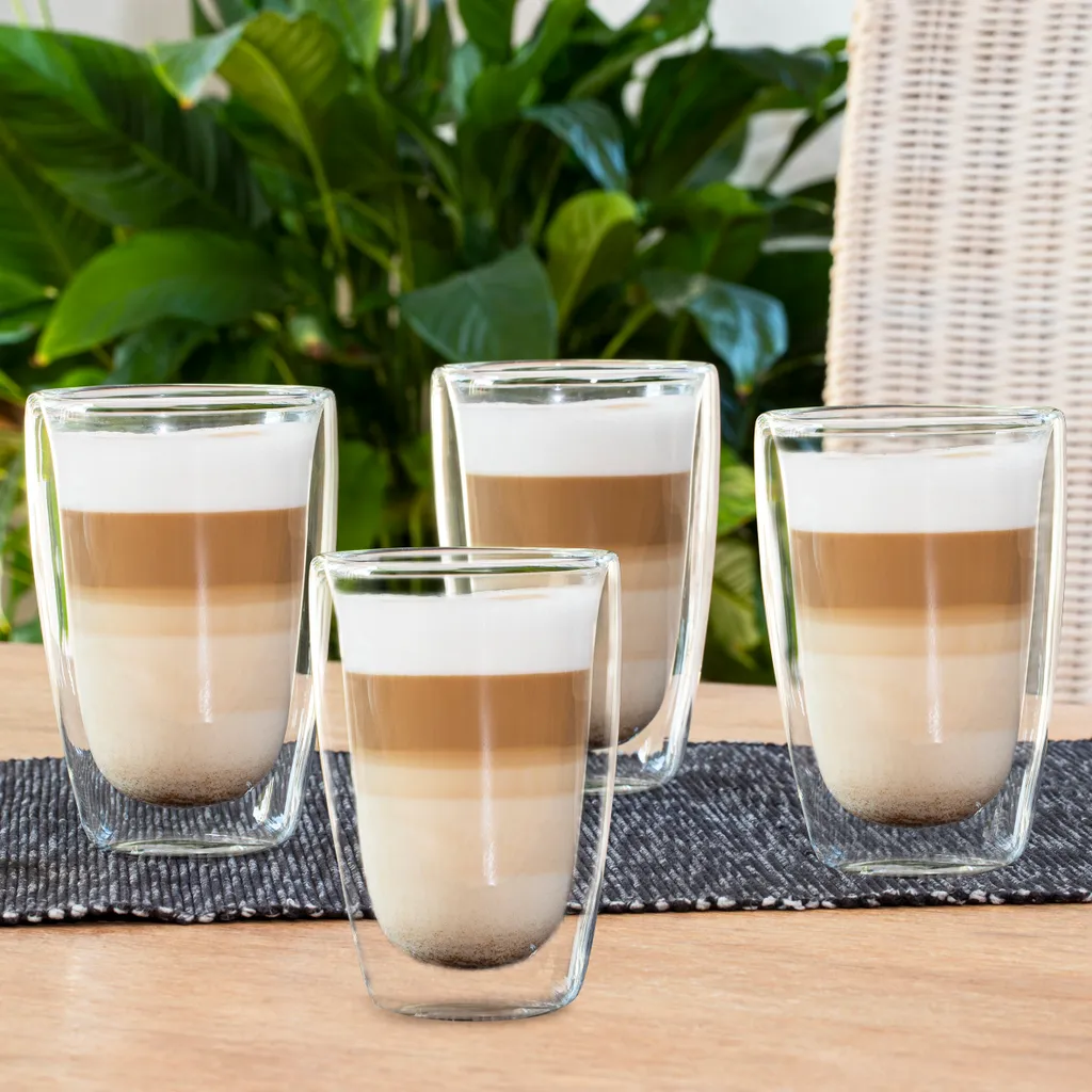 Latte Macchiato-Gläser 400ml Doppelwandig Isolierglas Extra Lang Warmhaltend Maße ≈9 X 14cm (4 Stück) - Image 2