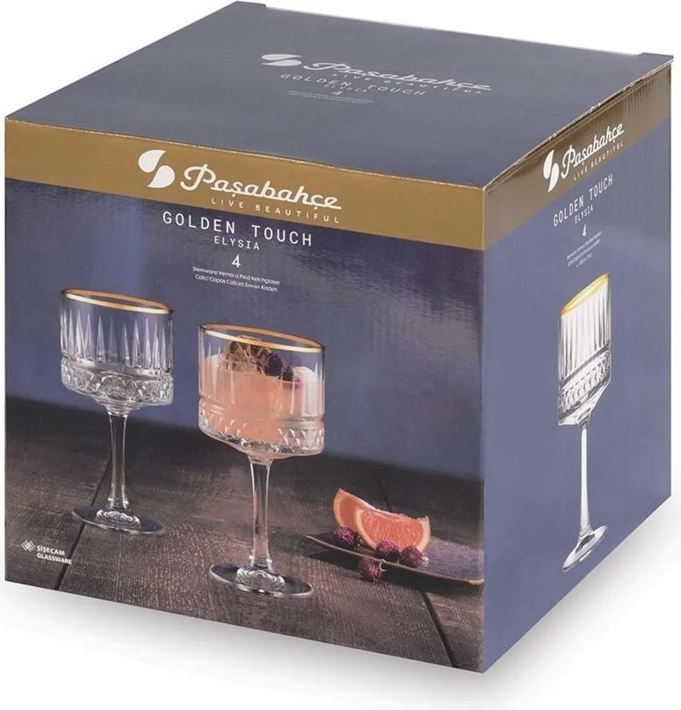 Pasabahce Pasabahace Elysia Golden Touch Kelchglas 4er Set Weingläser, Cocktails, 500 Ml - Image 4