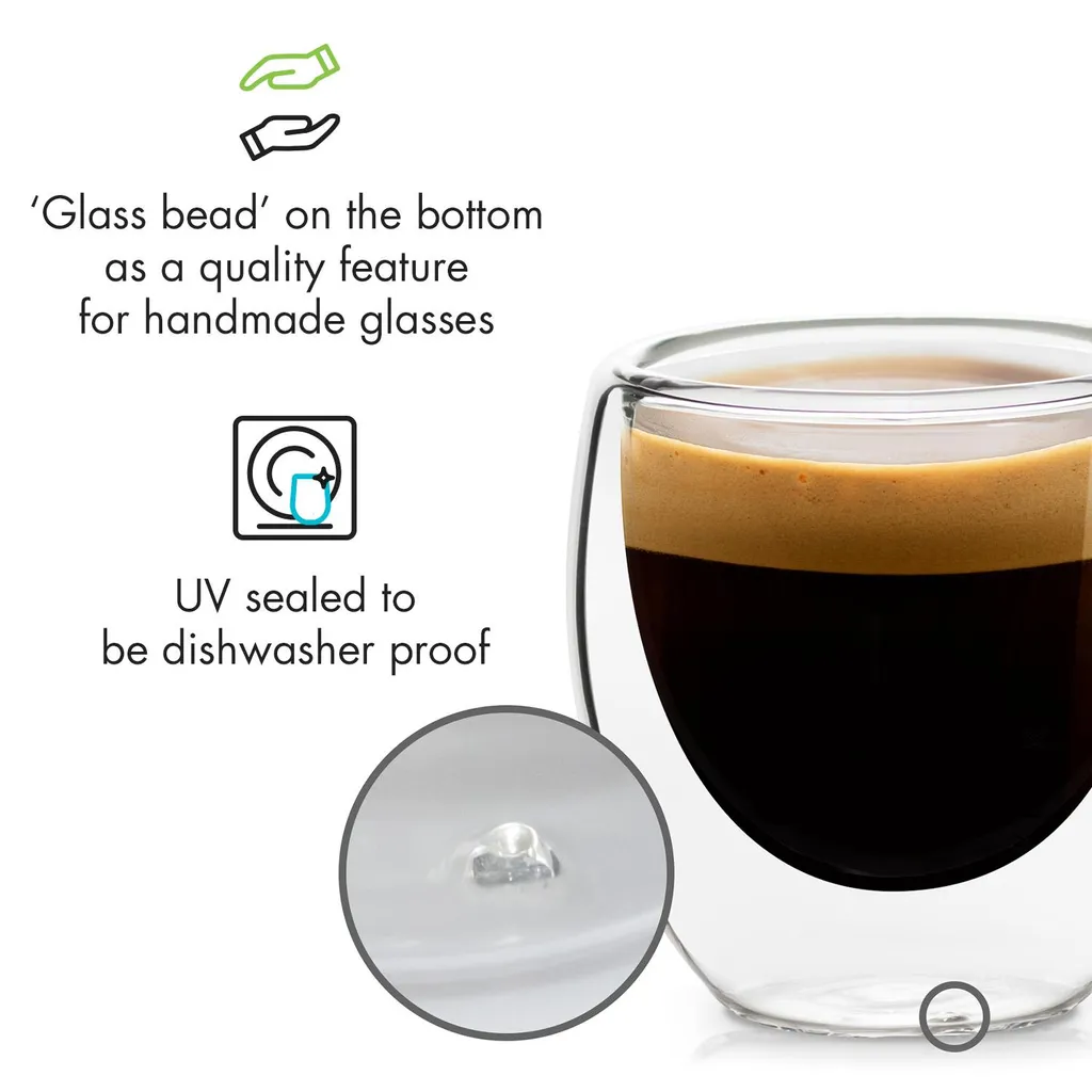 Klarstein Glaswerk Vienna Doppelwandige Gläser , Thermoglas , Trinkglas , Espresso-, Kaffee- Und Shotglas , 4 Stück , Für Heiße Und Kalte Getränke , 80 Ml , Borosilikatglas , Hitze- Und Kältebeständig , Handgemacht , Spülmaschinenfest , Thermoeffekt - Image 5