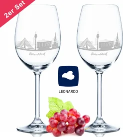 Leonardo Weinglas Mit Gravur - Düsseldorf Geschenk Im 2er Set - Weingeschenk - Souvenir Andenken & Mitbringsel - Geburtstagsgeschenk Für Sie & Ihn