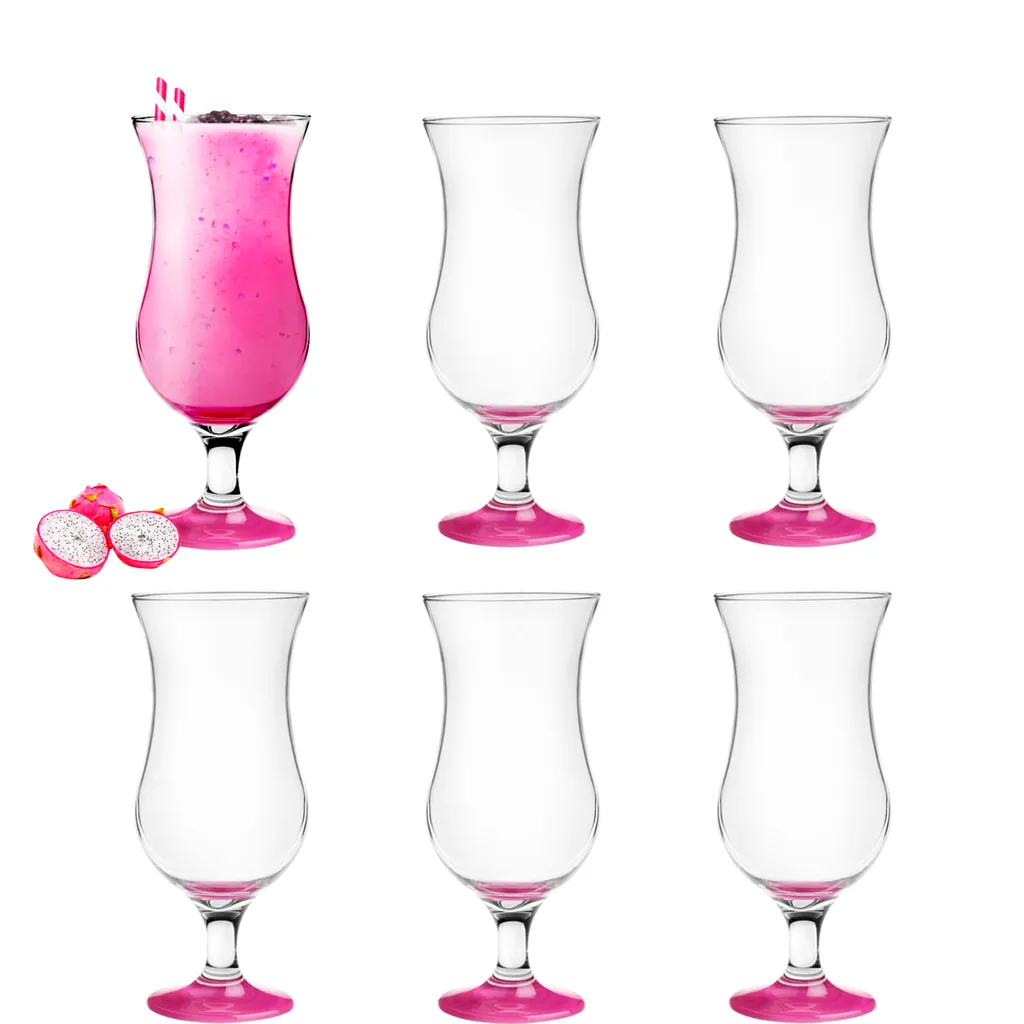 Platinux Cocktailgläser Set 6 Stück 420ml Longdrinkgläser Bargläser Hurricane Groß (Pink)