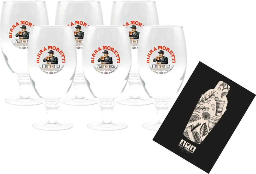 Birra Moretti 6er Set Bierglas 6x Glas Gläser Tulpe Mit 0,2L Eichung