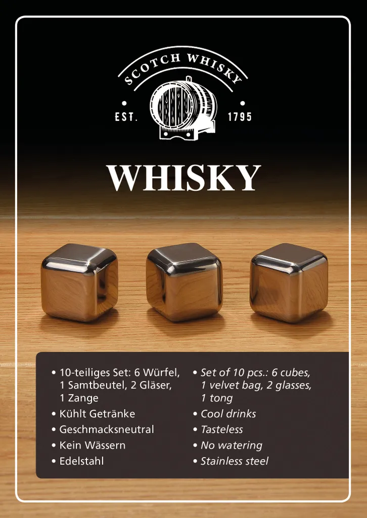 Whisky Geschenk-Set Mit 2 Gläsern, Eiswürfeln Aus Edelstahl, Zange, Samtbeutel In Einer Schönen Holzbox - Image 15