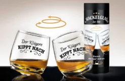 Gilde Wackelglas 2er-Set "Der KlĂŒgere Kippt Nach" DesignglĂ€ser 27cl 8,8cm